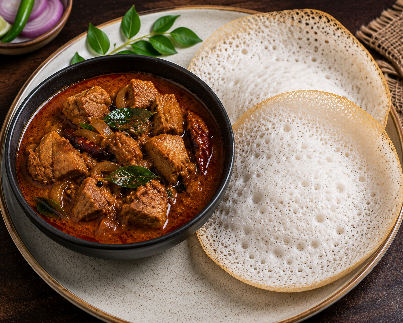 Schweinefleisch Curry mit Appam