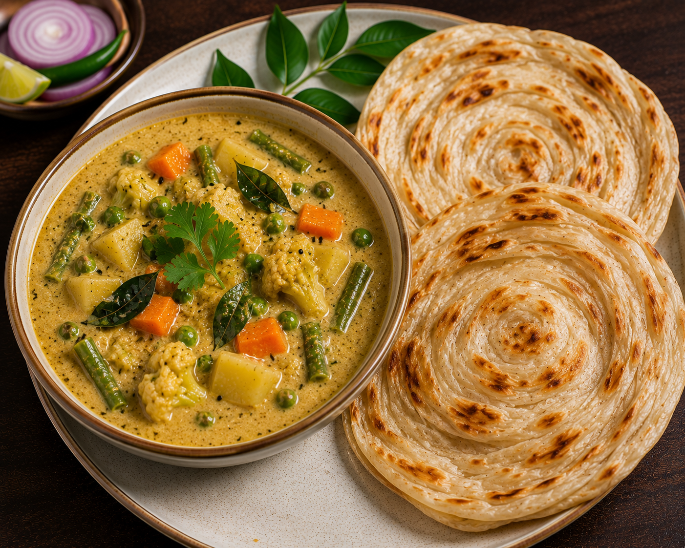 Vegetable Kuruma mit Porotta
